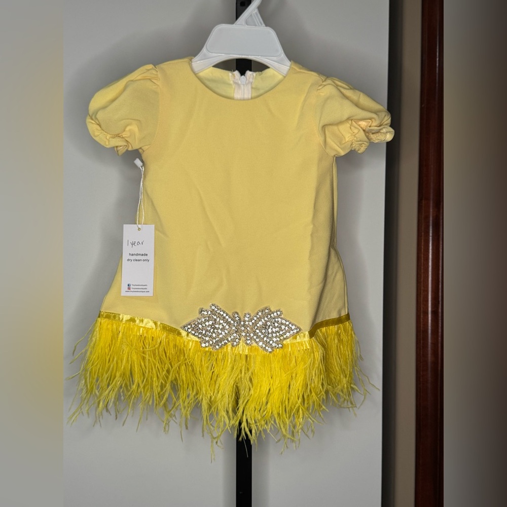 Handmade Yellow Feathered Kids Dress